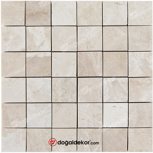 5x5cm Açık Bej Mermer Doğal Taş Fileli Mozaik -DT1572